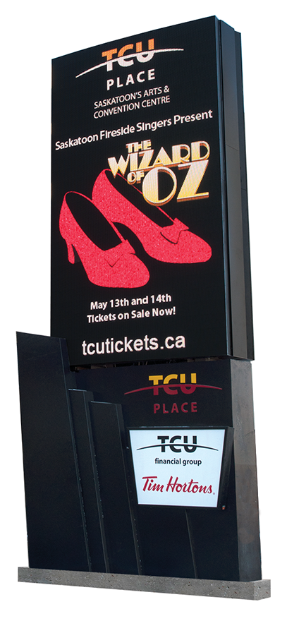 77 Signs_Illuminated Signs_TCU Place Pylon Sign with EMC.